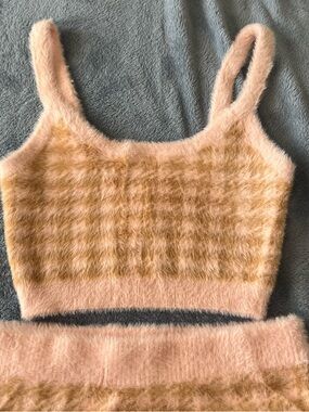 For Love And Lemons Cher Crop Sweater Tank & Skirt in Light Pink/Beige